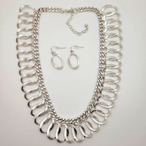 Geometric Oval Chain Necklace and Earrings Set